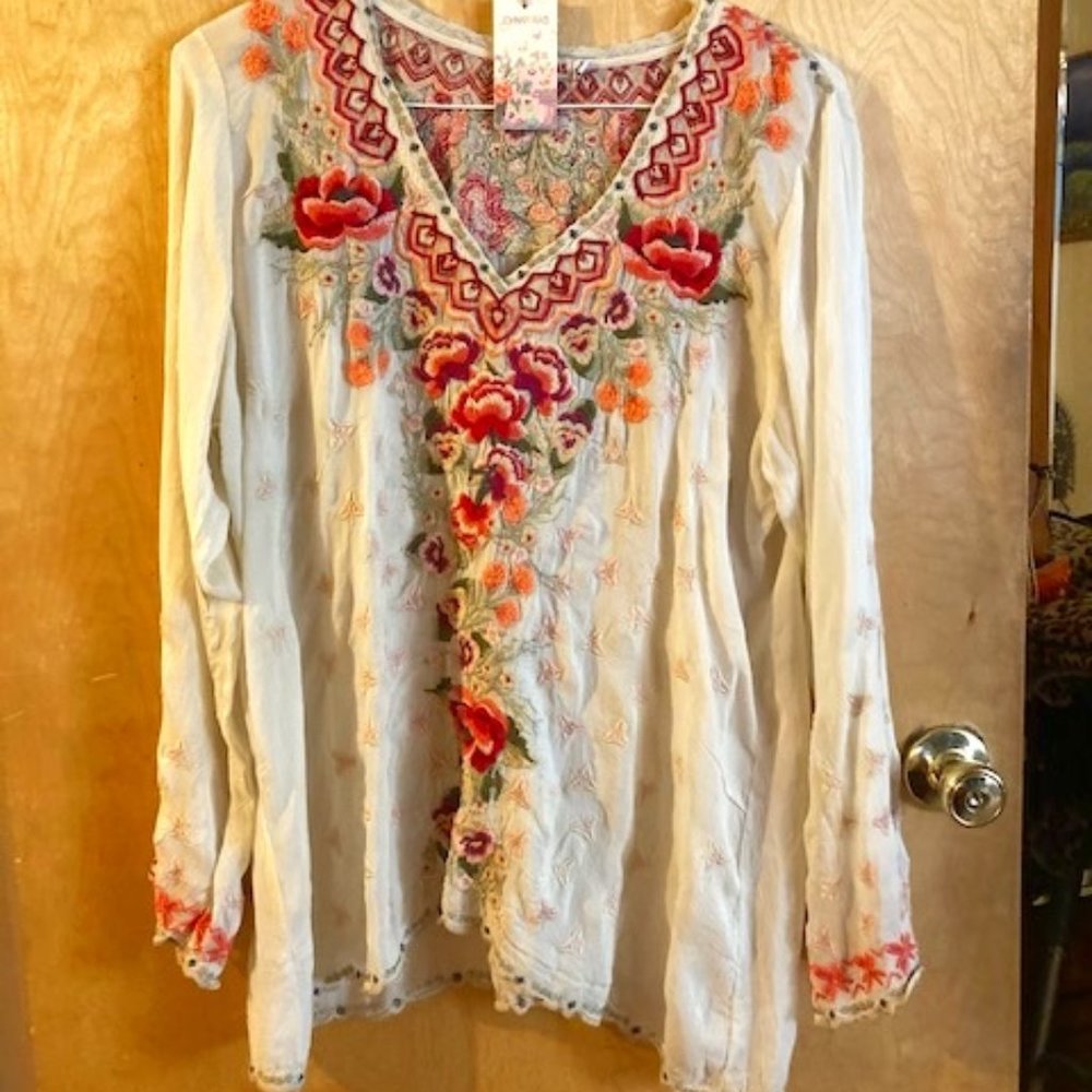 Johnny Was Ivory Embroidered Tunic